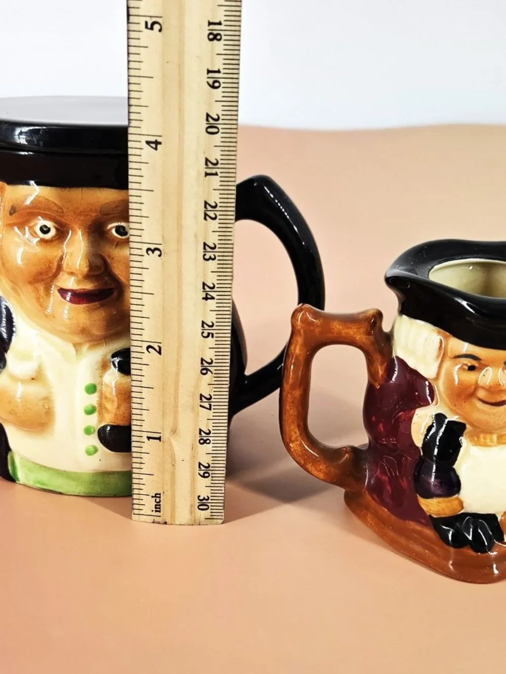 Two Fine Porcelain VTG Toby Jug w/Lid & Tea Pot Crown Devon England Harrod's Tag
